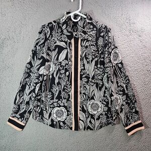 Tommy Hilfiger Black and White Floral Button-Down Shirt with Blush Trim